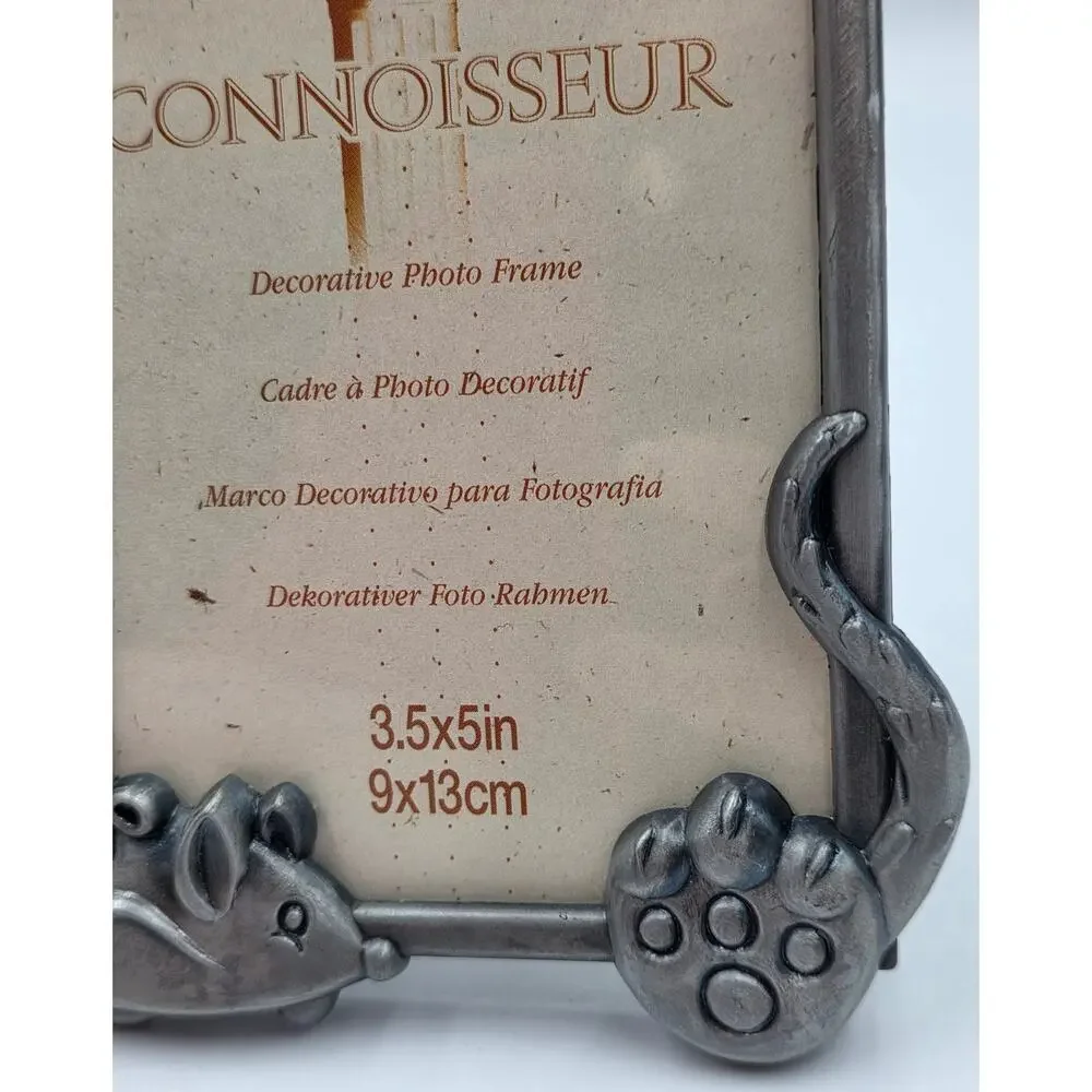 Vintage Pewter Cat Kitty Mouse Empty Frame Whimsy 3D Feline Lover Decor